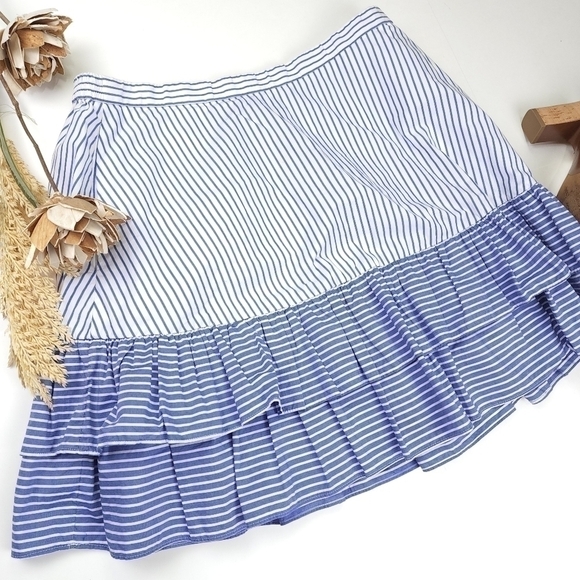 J. Crew Blue White Striped Ruffle Layer Skirt sz 10 - Picture 6 of 7